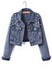 Women's Light Blue Rhinestone Beaded Denim Jacket - Petite, Short, Spring/Autumn 2025