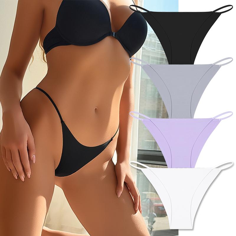 4Pcs/Set Women's Seamless Thong Underwear Thin Strap Low Rise Soft Comfortable Invisible No Show Panties Multi Color Set