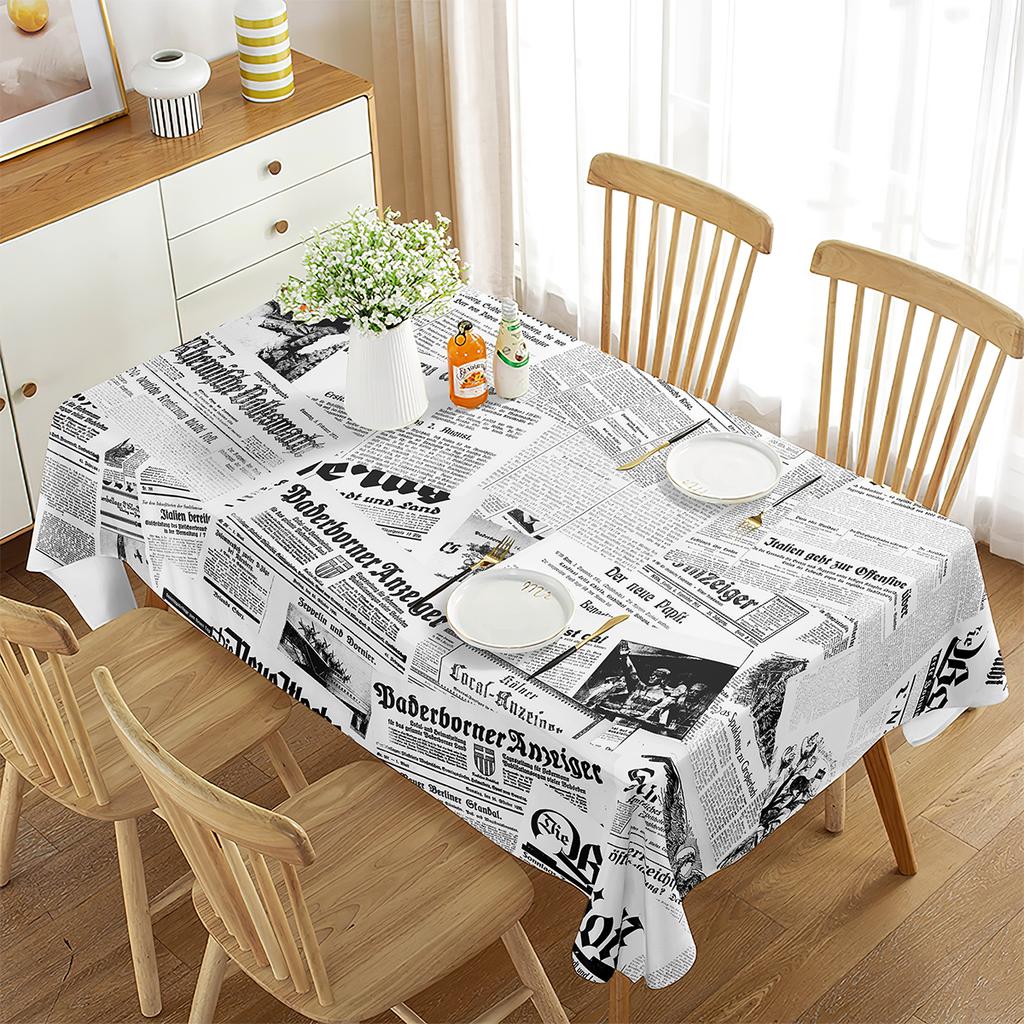 Vintage Newspaper Tablecloth,Old Historic Journal French Paper Lettering Art Design, Dining Room Kitchen Rectangular Table Cover