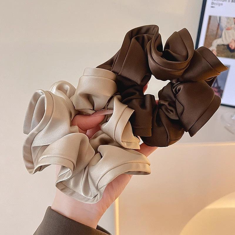 French Satin Large Hair Ropes Headband For Women Simple Oversized Elastic Hairband Scrunchies Hair Ornament Ponytail Headwear