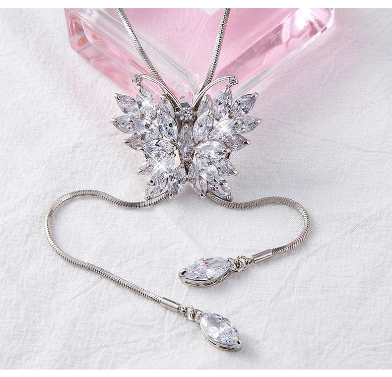 Colier lung cu zircon fluture pentru femei Lanț de pulover Lanț metalic de modă Cristal Cz Colier cu pandantiv cu animale Ajustat