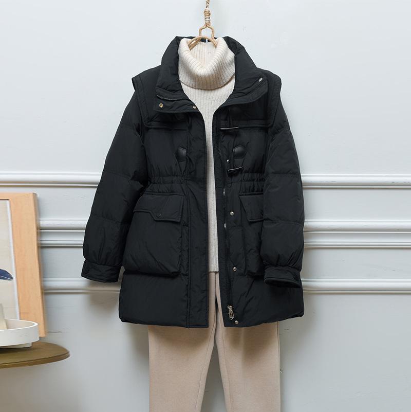 

Corner buckle white duck down jacket women s 2025 winter new sweet stand-up collar waist thin navy collar jacket tide M чорний