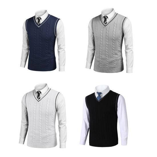 Pánská vesta svetr s výstřihem do V bez rukávů Slim Fit Colorblock Pletený svetr Slim Fit Střední délka Zahuštěný svetr preppy a business stylu
