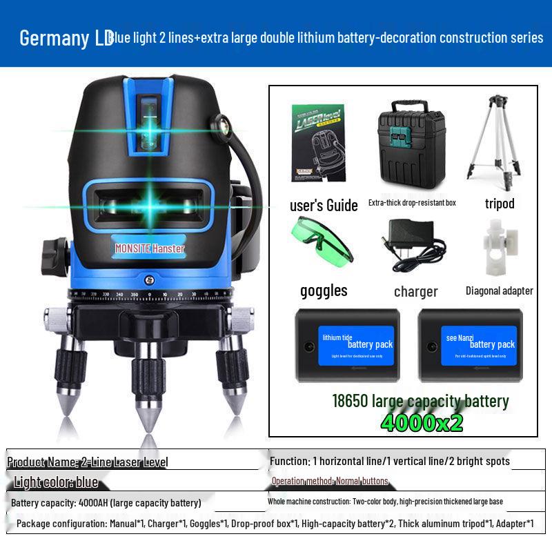 High Precision Outdoor Laser Level with Automatic 2, 3, or 5 Green/Blue Light Lines