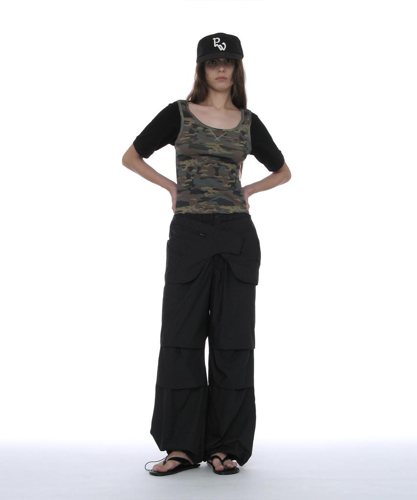 PARTIMENTO WOMEN Scoop Neck Bat Sleeve Top_Camouflage