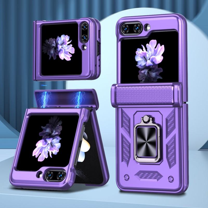 Magnetic Snap-On Phone Case With Kickstand Ring Galaxy Z Flip8 Flip7 Flip6 Flip5 Full Coverage PC Back Cover