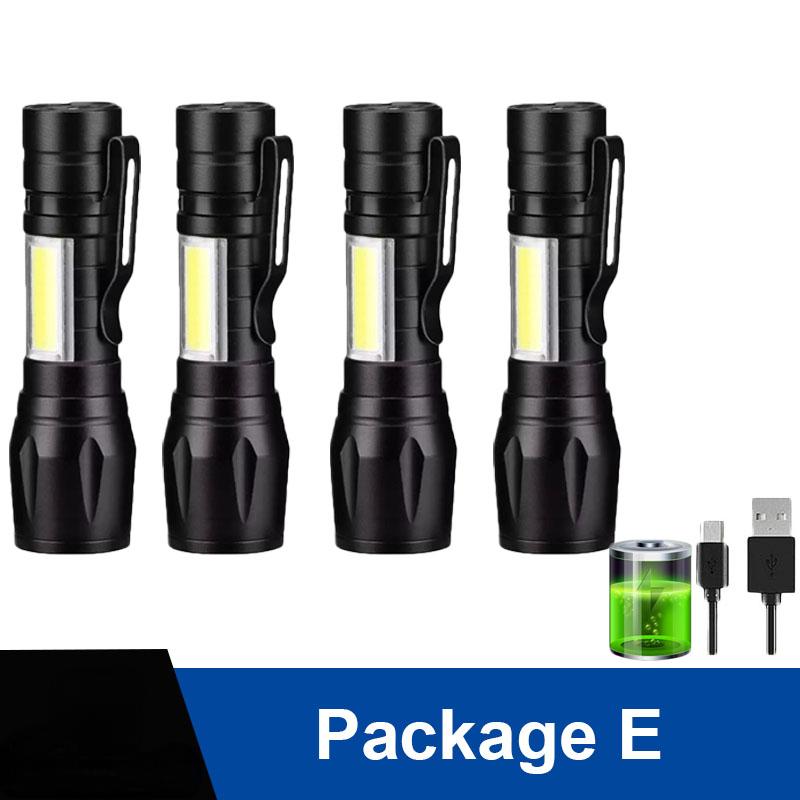 

Портативный перезаряжаемый светодиодный фонарик с зумом XP-G Q5, вспышка, фонарь, 3 режима освещения, светильник для кемпинга, мини светодиодный фонарик 4PCS