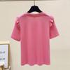 Summer Woman Clothing Slim Versatile T-shirt Korean New Ruffles Short Sleeve Beading Round Neck Female Basic Fashion Casual Tops