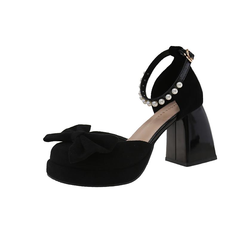 Fashion 2025 Women's Square Fashionable High Quality and Elegant Single Shoes Fashion Round Head Platform Hollow Heels