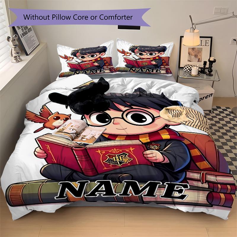 Custom Name Cartoon Harryl Bedding 3 Piece Set HD Print Duvet Cover Pillowcases for Teens Adult Bedroom Decoration