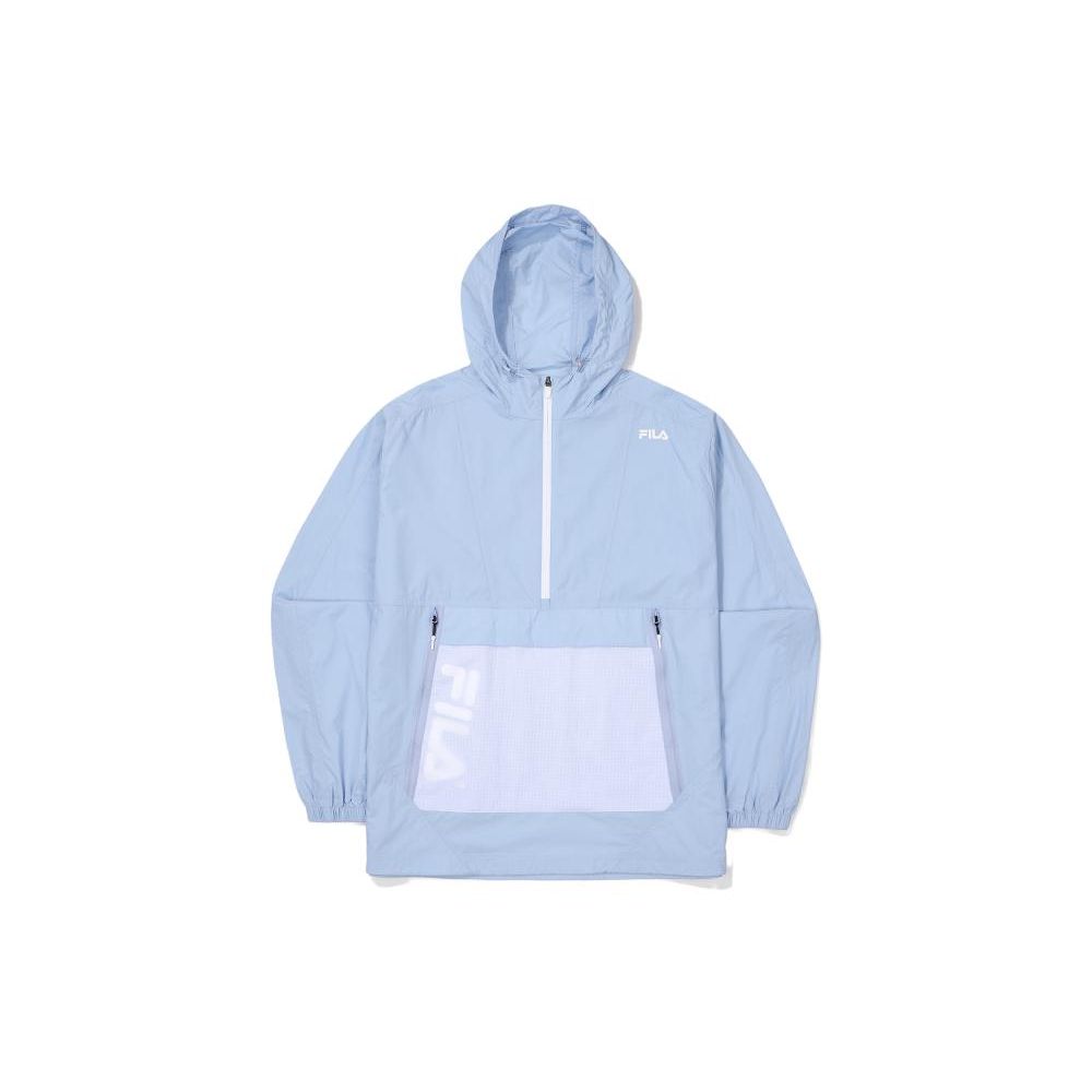FILA Color Block Logo Print Half Zip Hooded Sweatshirt Men sweatshirt Blue FS2JKF2212M-PBE L