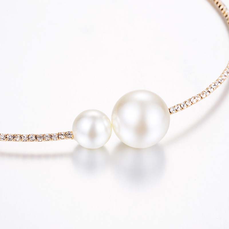 Fashion Pearl Crystal Boutique Two-piece Bangle Alloy Short Clavicle Necklace Bracelet Set Jewelry Set Anniversary Women Gift BH