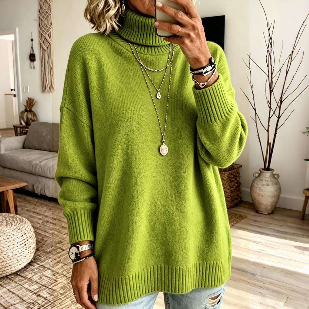 Women's Color Mock Neck Pullover Sweater Casual Knit Top for Everyday Wear