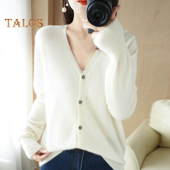 Women Knitting Sweater V-Neck Long Sleeve Button Down Sweater Cardigan Solid Color Loose Fit Crochet Texture Coat