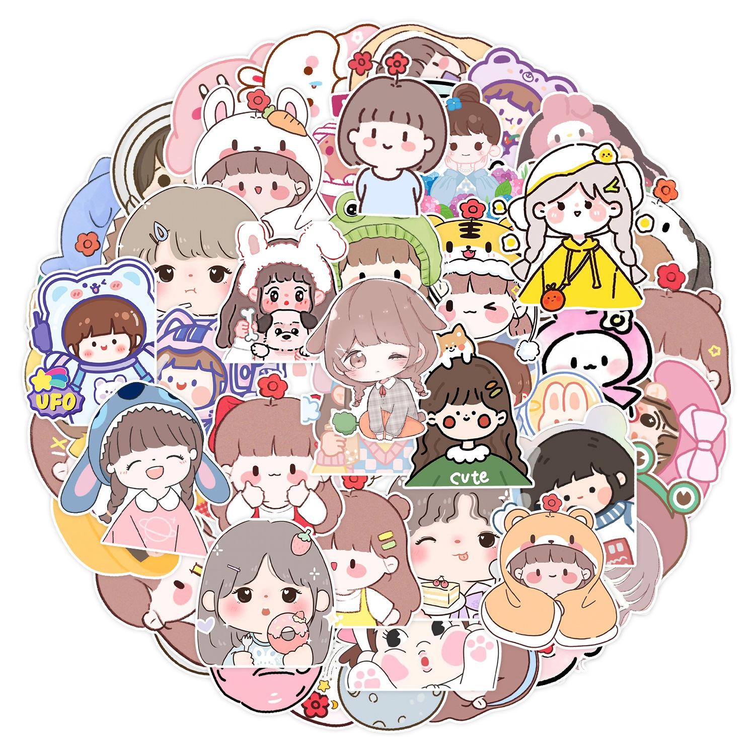 

50 Милых Девочек Дудл Наклеек Чемодан Машина Ноутбук Холодильник Стакан для Воды Водонепроницаемые Декоративные Наклейки