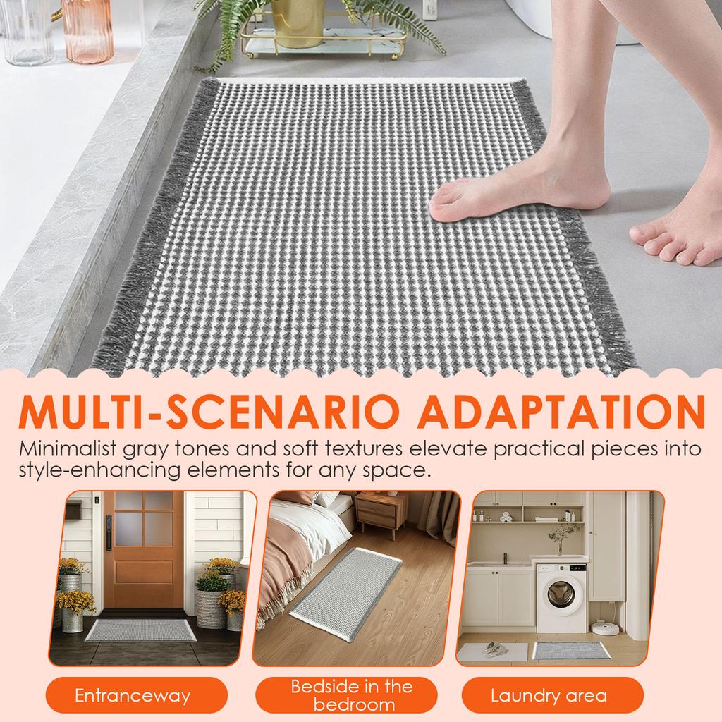 Waffle Bathroom Mat Microfiber Absorbent Bath Rug with Tassels Soft Non Slip Waffle Braided Floor Mat for Floor Tub Beside Decor