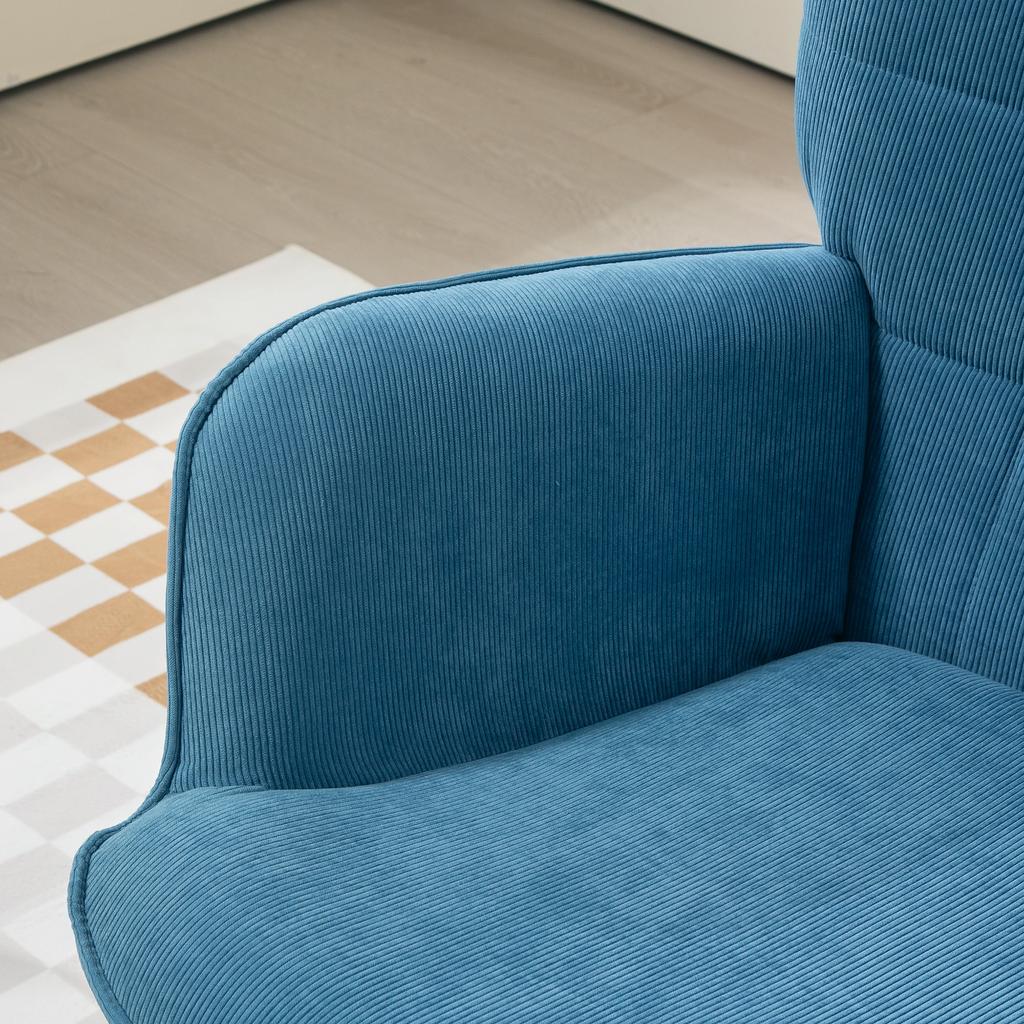 Accent Chair With Ottoman Relax Chair In Corduroy Look Armchair With Wooden Legs For Living Room Blue