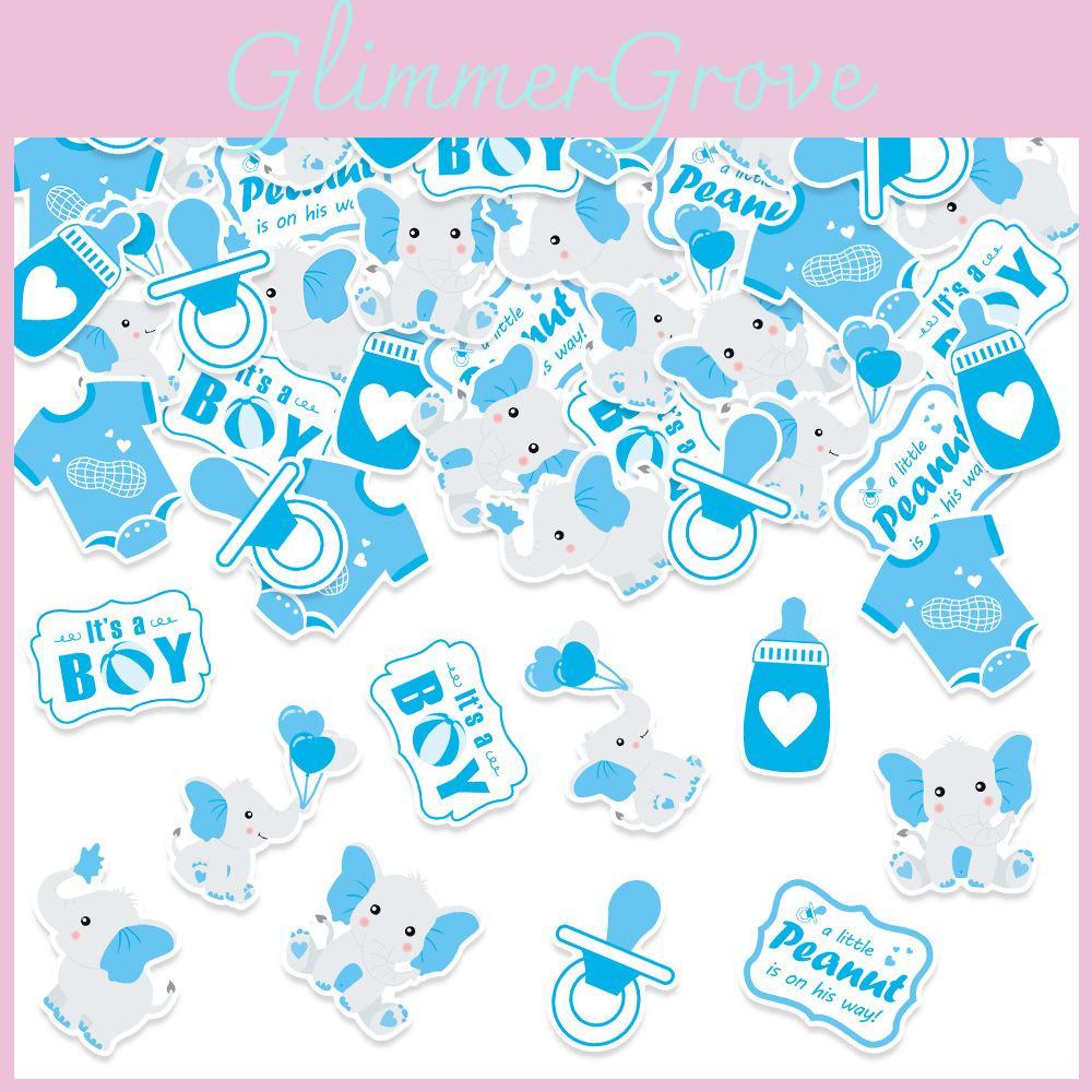 Blue Themed Elephant Confetti Baby Shower Party Desktop Decoration Throwing Prop