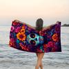 Oversized Bohemian Beach Towel - Vibrant Floral & Skull Print, Super Soft Microfiber, Quick-Dry Absorbent for Poolside, Summer