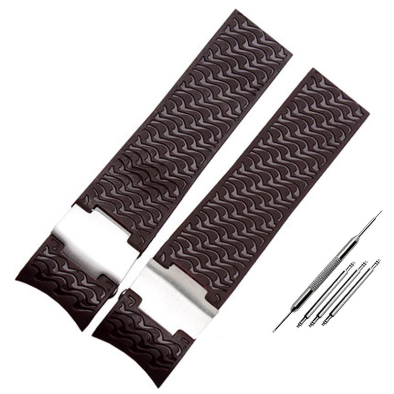Silicone Rubber Watchband 22mm Curved for Ulysse Nardin DIVER 263 Strap Black Brown Blue 25*12mm Raised Waterproof Watch Band