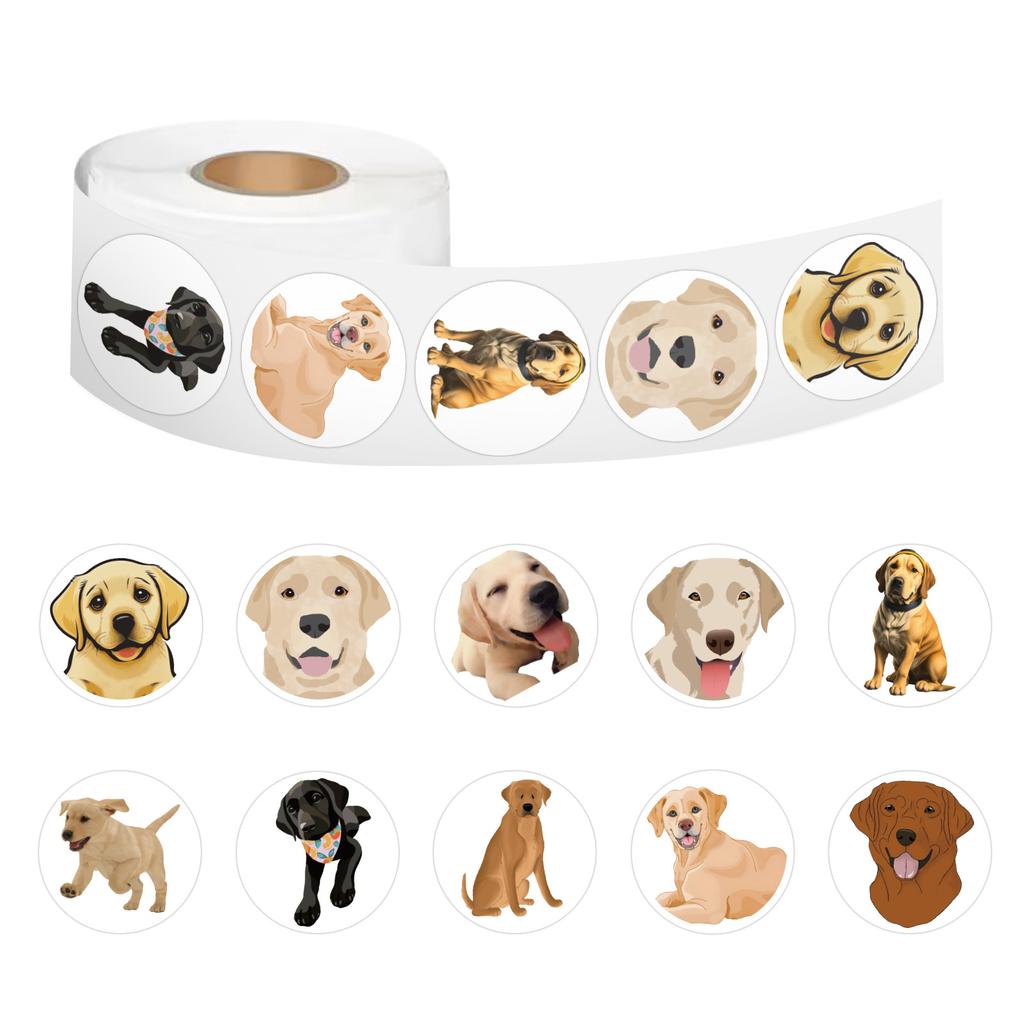 500 Stickers/roll Labrador Retriever Animal Stickers Cute Children's DIY Suitcase Skateboard Roll Stickers