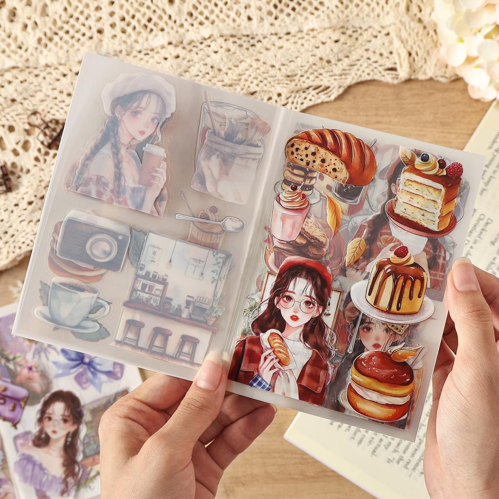Cute Girl PET Sticker Book - 20pcs Cartoon Character Die-Cut Decals for Journal & Scrapbooking