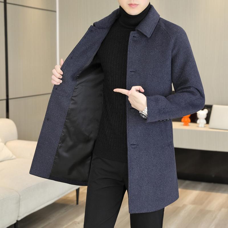 Autumn and Winter New Men's Woolen Coat Medium and Long Fashion Casual Lapel Cotton Thickened Woolen Coat Men's Coat