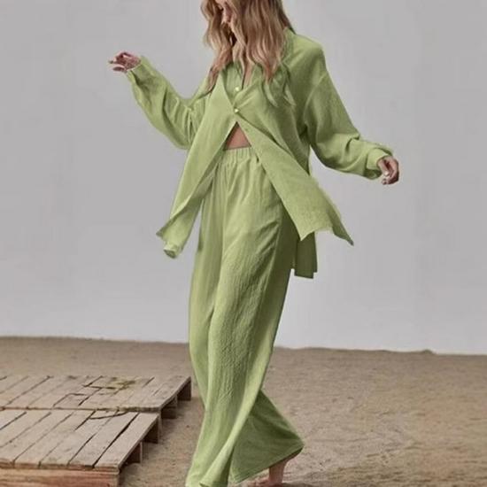 2025 Jarní Retro Nadměrná Velikost S Vysokým Pasem Volná Košile a Dlouhé Kalhoty Set pro Ženy