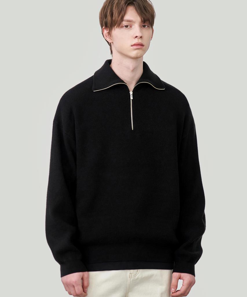 DRAW FIT Oversized Half-Zip Collared Wool Knit [5 Colors]