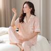 Women'S Pajamas Sweet Pink Thousand Bird Grid Summer Cardigan Cotton Short-Sleeved Trousers Soft Skin-Friendly Loungewear Set