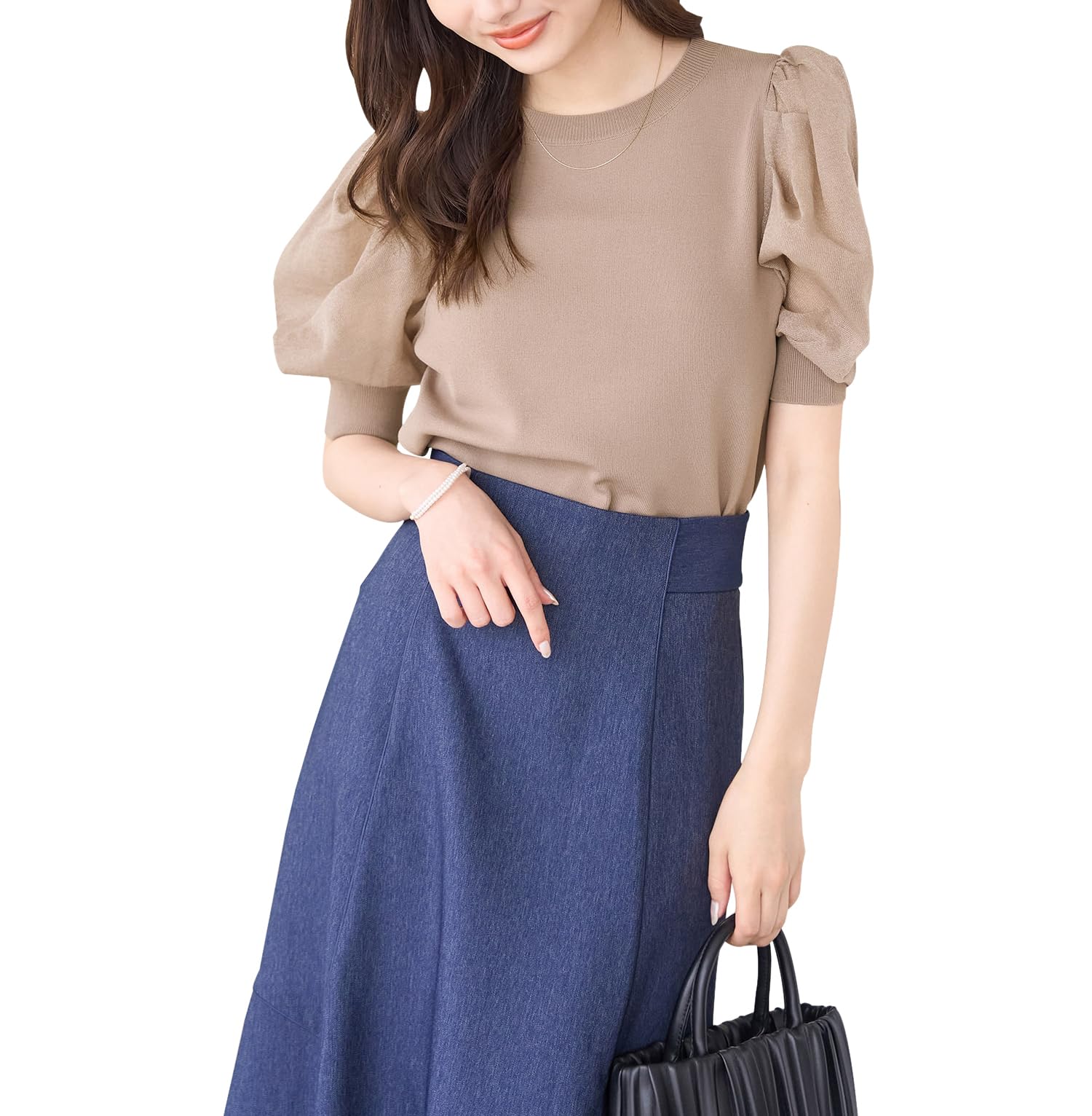 

ROPE PICNIC Прозрачный трикотажный пуловер с рукавами-фонариками бежевый женский прохладный на ощупь, GDM14770, (27)