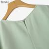 ZANZEA Women Casual Round Neck Loose Embroidery 3/4 Sleeve Blouse
