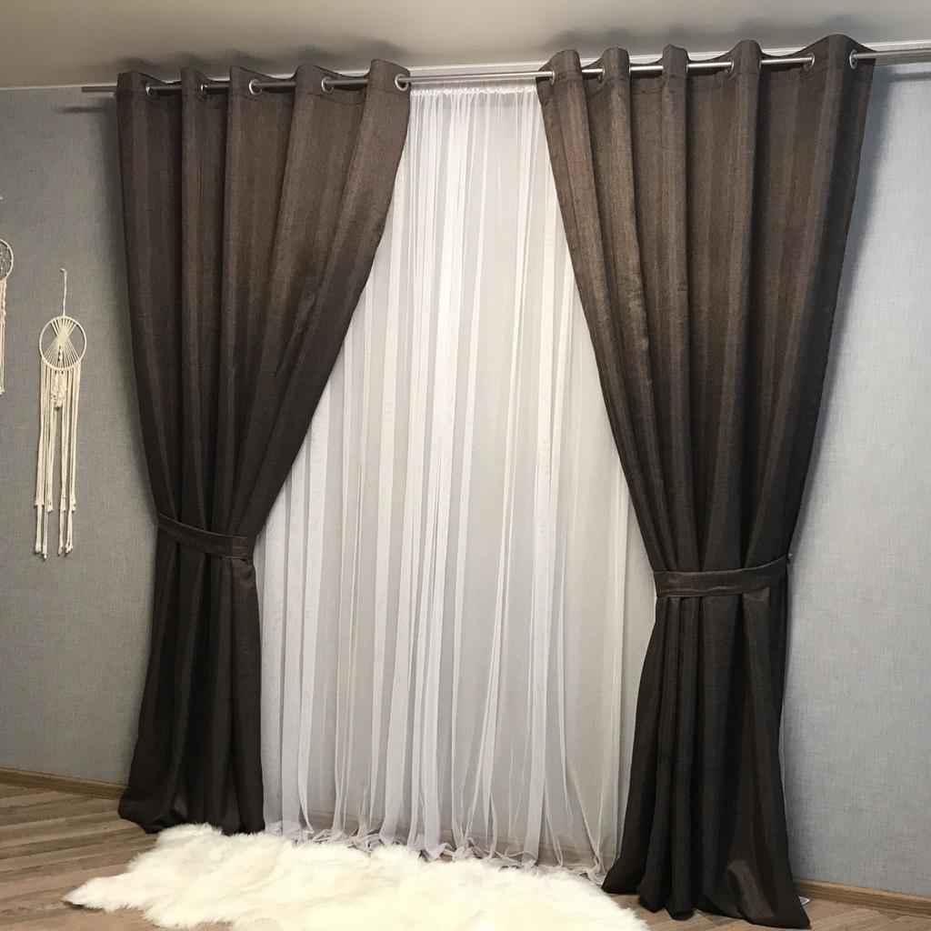 Leinen-Ösenvorhang-Set Luxus-Verdunkelungsvorhänge Modern Prägnante Vorhänge Wohnzimmervorhänge ALBO 200x260cm 2tlg