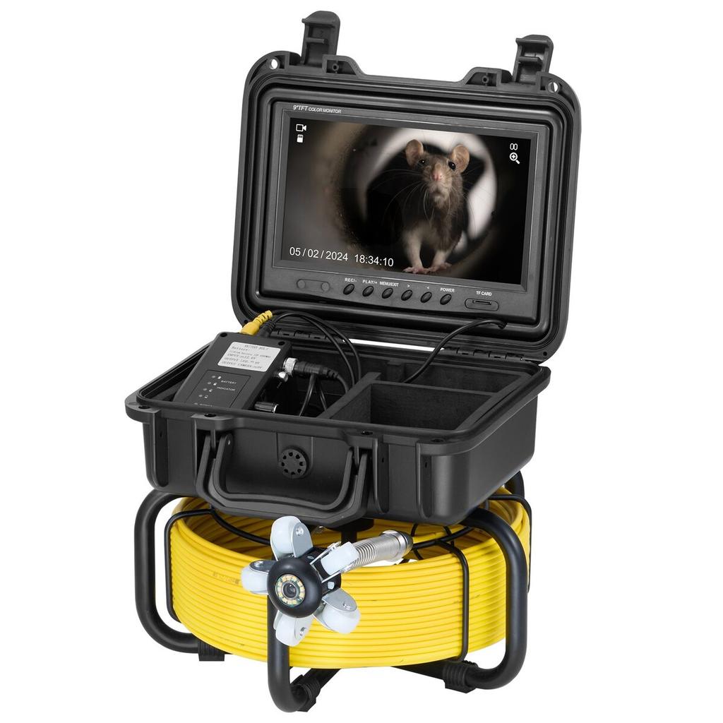Sewer Camera 98 ft/30m Self-Leveling Drain Camera with 9" Screen 36X Zoom