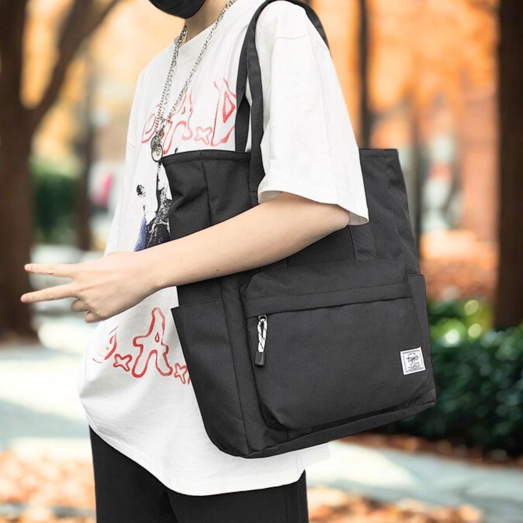 Petit-Germe Tote Bag, Nylon (Oxford), Fits A4 Sizes, Lightweight (295g), 13cm Depth, Water-Repellent, Unisex, Perfect for Commuting and School (01.