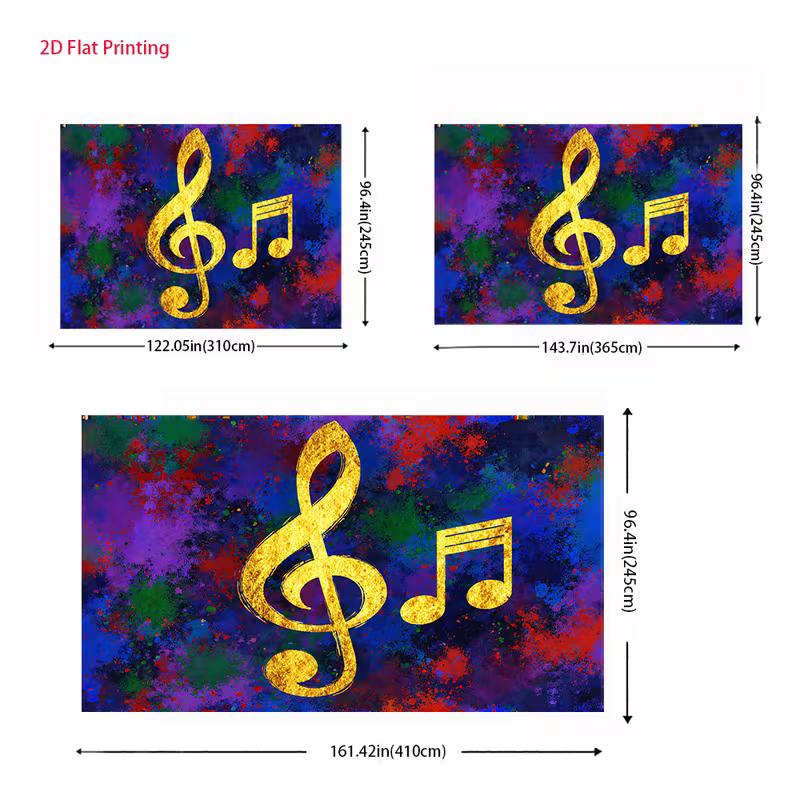 2D Artistic Music Backdrop Golden Notes on Colorful Abstract Paint Background Party Photo Background