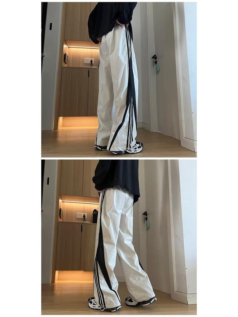 2025 Men's Loose Straight-Leg Casual Trousers - American Street Style with Three Stripes for Spring/Autumn