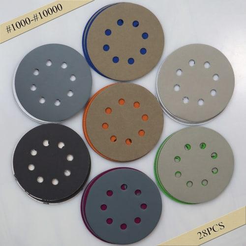 Aewio 28-Piece 125mm Waterproof Sandpaper, #1000 - #10000, Round, 8-Hole, for Sanding, Mirror Polishing, 1000, 2000, 2500, 3000, 5000, 7000, 10000, 4