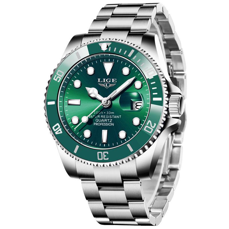 Orologio da Uomo Quarzo Fantasma Verde: Luminoso, Impermeabile, con Calendario - Stile Business di Alta Gamma.