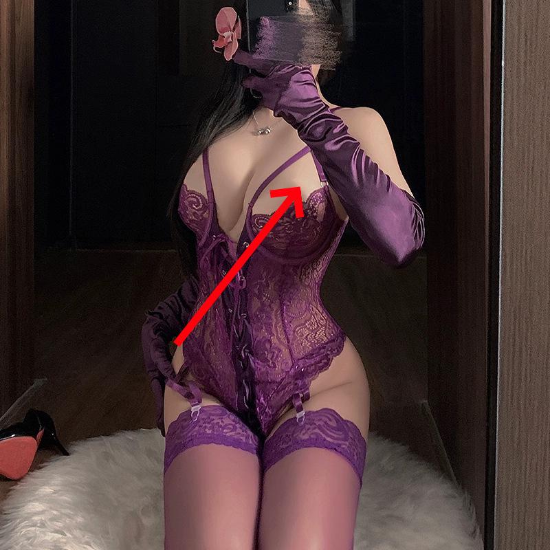 Seductive Purple Lace Underwire Bodysuit Lingerie Set