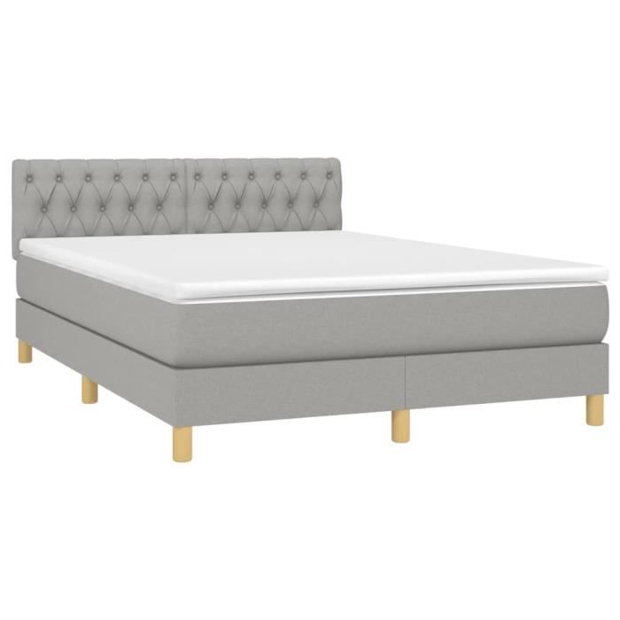 3140849 vidaXL Divan Bed with Mattress Light Grey 140x190cm Fabric