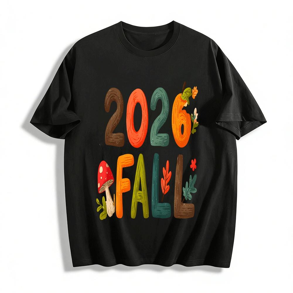 

2026 Fall Themed Print Casual Long Sleeve Unisex Top Pure cotton T-shirt XXS