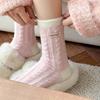 Socks Women's Winter Maillard Color Warm Plush Thickened Plush Striped Medium Tube Socks Home Sleeping Socks