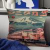 Retro Japanische Landschaft Leinwanddruck Asiatische Eisenbahn Personalisierte Kissenhülle Kinderzimmer Wilde Party Dekor Kissenbezug