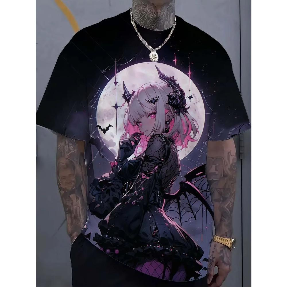 Summer Harajuku Top Short Sleeved Cartoon Tattoo Girl Pattern 3D Printed T-shirt Men's Oversized Sportswear Bad Girl Clothes
