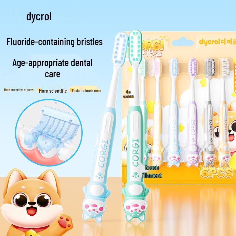 Dai Ke Fluoride Toothbrush Set for Kids 6-12 - Cute Cartoon Design, Soft Bristles, 6-Pack