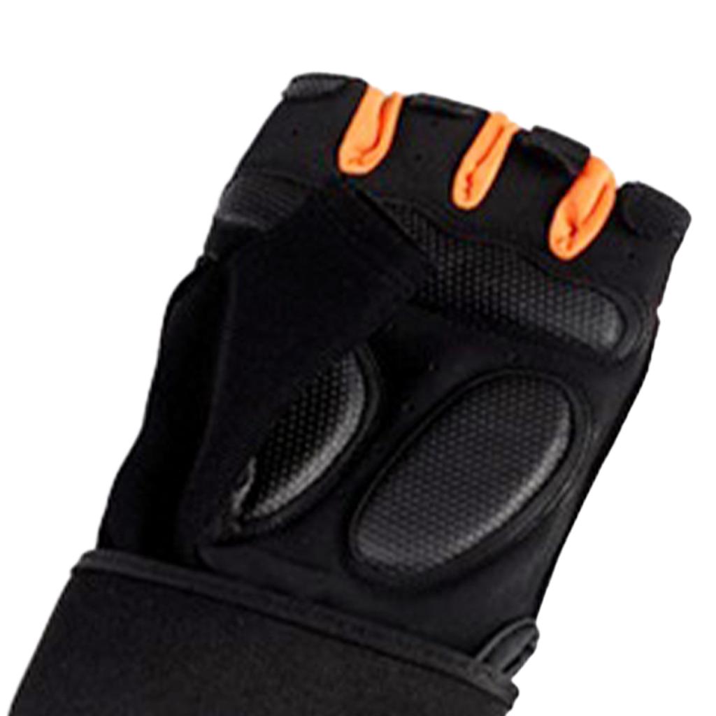 One Pair Sports Gym Gloves Non Slip Black Orange Half Finger Gloves for Workout Exercise XL