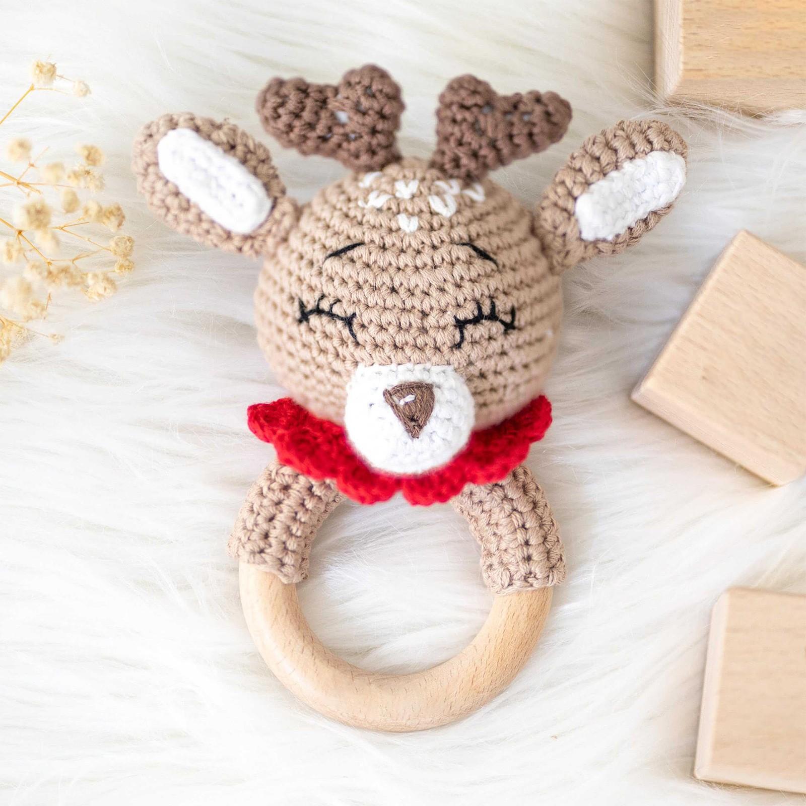 

Дитяча брязкальце Ручна робота Дерев яна Вовняна В язана гачком Брязкальце Заспокійлива Іграшка для прорізування зубів Ручна брязкальце Подарунок One Size