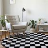Super Soft Rug, Round Rug for Bedroom, 2X2M Black and White Checkered Round Rug Non-Slip High Pile Cute Soft Fluffy Rug for Bedroom Kids Room