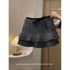 Plus Size A-line Polka Dot Wool Pleated Skirt - High Waist, Slimming, Spring/Autumn Wear